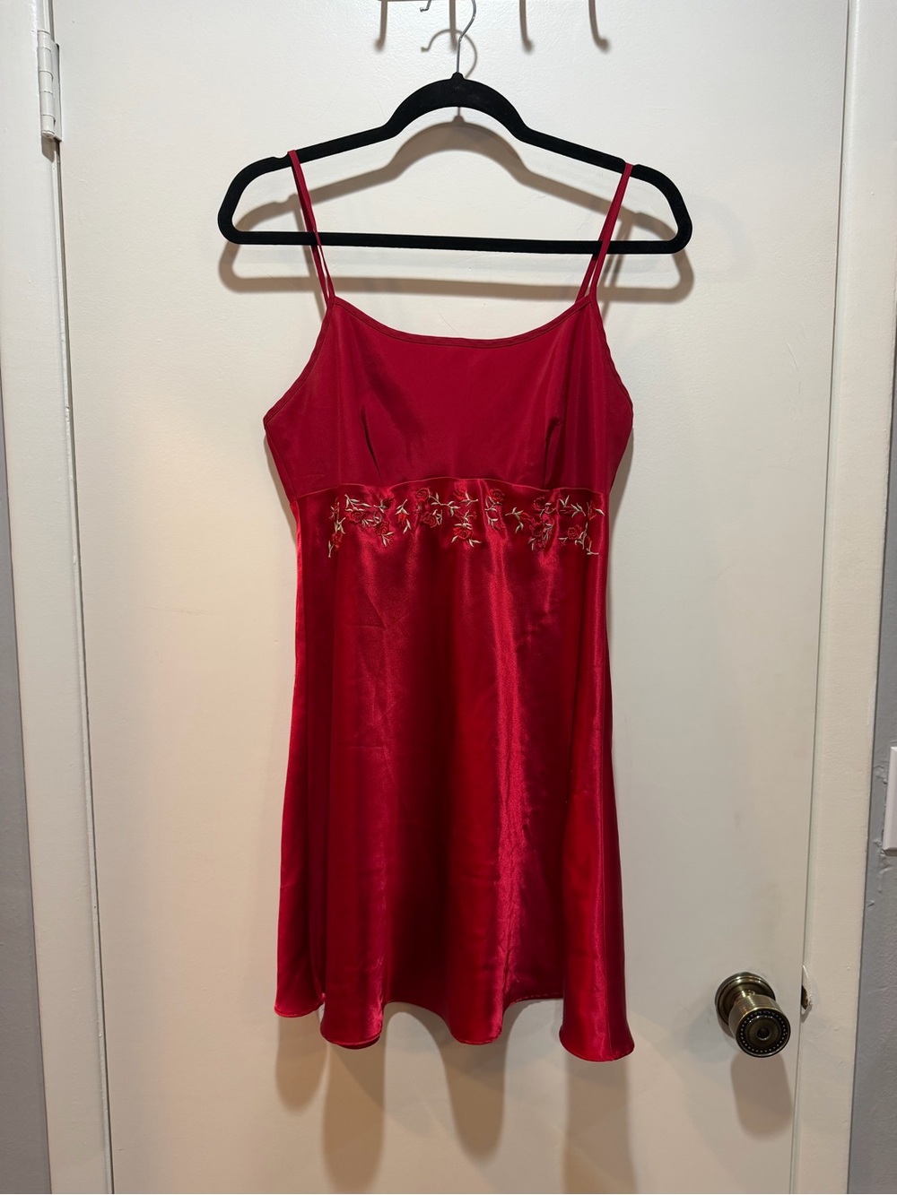 Vintage Red Satin Embroidered Chemise
